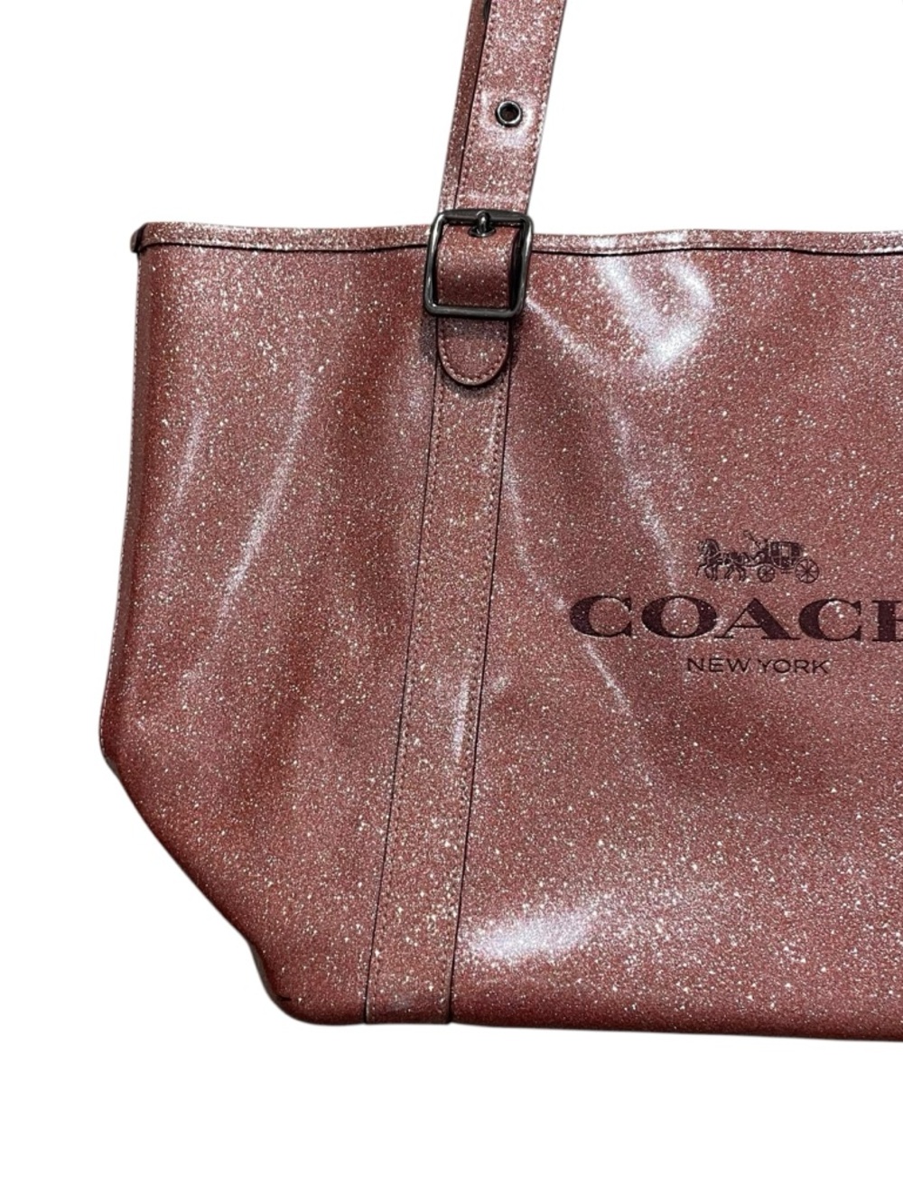 Coach Ferry Tote Rose Gold Glitter Patent Leather Pink Women Size One Size - Picture 2 of 9